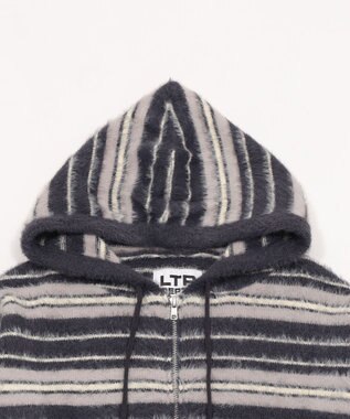 WEGO 【ユニセックス着用ITEM】シャギーボーダーニットパーカー ネイビー