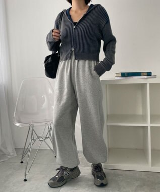 WEGO 【あったか/ウエストゴム】裏起毛スウェットジョガーパンツ 杢グレー