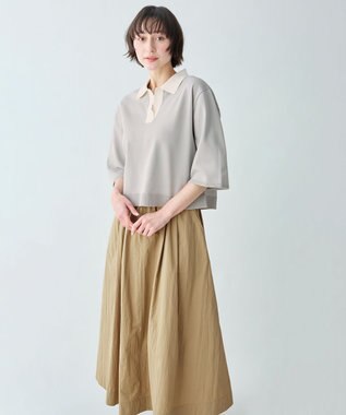 ANY L 【2SET】バイカラーポロニット×スカートセット ライトグレー×ベージュ