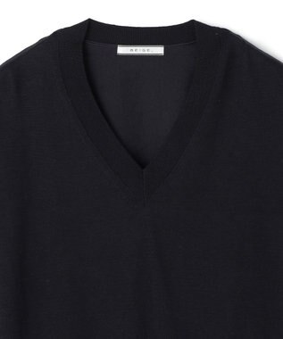 BEIGE， CHLOR / ウールシルクツイルドッキングVネックニット Navy