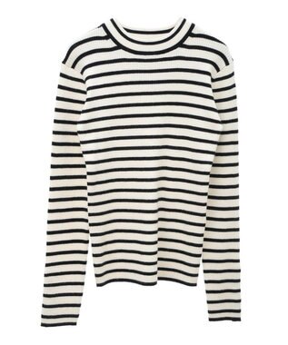 Green Parks もちやわ　袖口釦リブニットプルオーバー Border