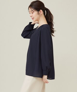 ANY SIS 【WEB限定】エニポカシリーズVネック ブラウス ネイビー