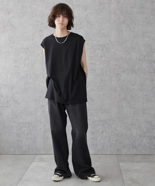 WEGO 【5色3サイズ展開/ユニセックス着用ITEM/洗える/綿100%】スリーブレスコットンT ブラック