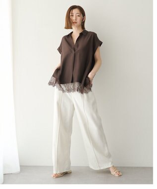 YECCA VECCA 裾レーススキッパーシャツ Brown