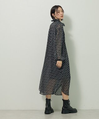 Green Parks 花柄シフォン楊柳ワンピース Black