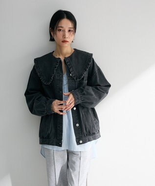 Green Parks ・ＤＯＵＢＬＥ　ＦＬＡＧＳ　フリルカラーＧジャン Black