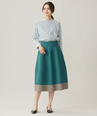 自由区 【洗える】ポリエステルホールガーメント スカート ボトルグリーン×モカ