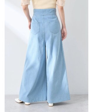 earth music&ecology ダブルベルトデザインワイドパンツ Light Indigo