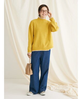 CRAFT STANDARD BOUTIQUE 洗えるモールニット配色プルオーバー Mustard