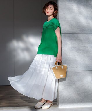 23区 【洗える】ブロドリーダンテル ティアードスカート ホワイト系