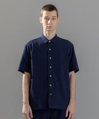 JOSEPH HOMME 新素材【通気性/洗える/ストレッチ】トリコワッシャーストレッチ　レギュラーカラー半袖シャツ ネイビー系