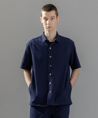 JOSEPH HOMME 新素材【通気性/洗える/ストレッチ】トリコワッシャーストレッチ　レギュラーカラー半袖シャツ ネイビー系