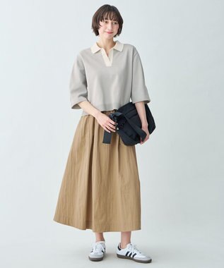 ANY L 【2SET】バイカラーポロニット×スカートセット ライトグレー×ベージュ