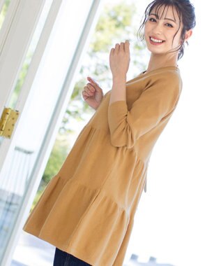 Tiaclasse L 【洗える】大人華やぐ2段ティアードニットチュニック イエロー