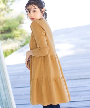 Tiaclasse L 【洗える】大人華やぐ2段ティアードニットチュニック イエロー