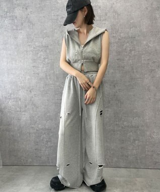 WEGO ヴィンテージウォッシュWジップN／Sパーカー 杢グレー