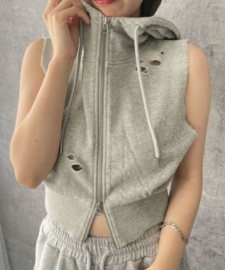 WEGO ヴィンテージウォッシュWジップN／Sパーカー 杢グレー