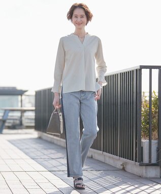 自由区 【XSサイズ～/洗える】トリコットジャージー プルオーバー ライトグレー系1