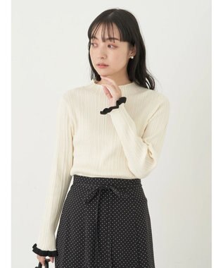 earth music&ecology 配色フリルニットプルオーバー Ivory