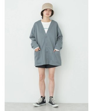 earth music&ecology ヘリンボーン調Ｖネックカーディガン Blue Gray