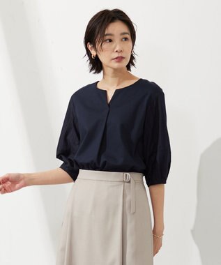 J.PRESS LADIES 【WEB限定カラーあり・接触冷感・UVケア】 スムースジャージー キーネック カットソー ネイビー系