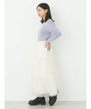 earth music&ecology ハートネック袖パールニットプルオーバー Lavender