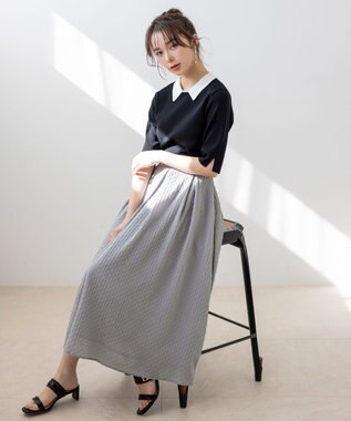 ANY SIS 【好印象企画】襟配色ニット×タックスカートセット ブラック×グレー