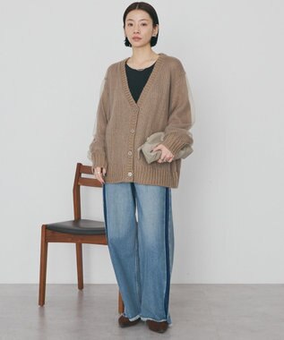 AMERICAN HOLIC チュールレイヤードカーディガン Gray Beige