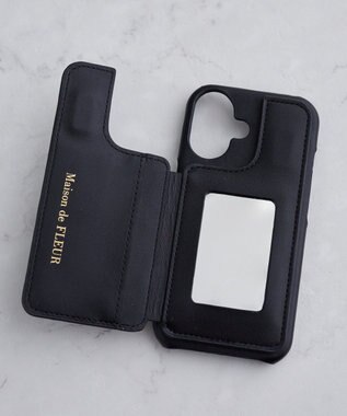 Maison de FLEUR カードポケットミラー付きアイフォン16ケース Black