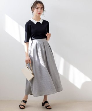 ANY SIS 【好印象企画】襟配色ニット×タックスカートセット ブラック×グレー