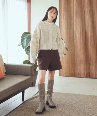 earth music&ecology ローゲージニットショートカーディガン Light Beige