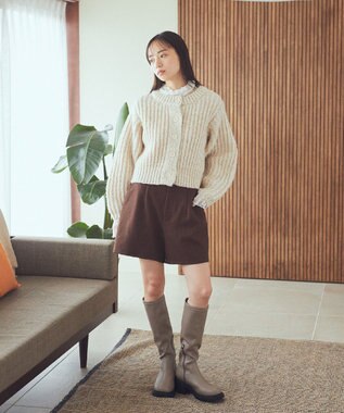 earth music&ecology ローゲージニットショートカーディガン Light Beige