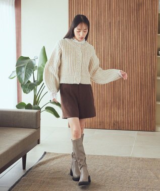 earth music&ecology ローゲージニットショートカーディガン Light Beige