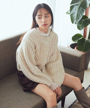 earth music&ecology ローゲージニットショートカーディガン Light Beige