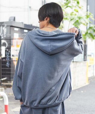 WEGO ピグメントハーフZIPロゴプルパーカー ブルー