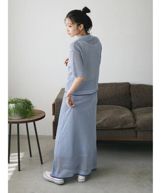 CRAFT STANDARD BOUTIQUE 配色メッシュニットカーディガン Grayish Blue