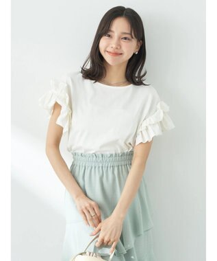 earth music&ecology フリルスリーブカットソー Off White