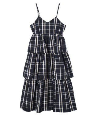 Green Parks ・ＳＵＧＡＲ　ＳＰＯＯＮ　チェックラッフルキャミワンピース Navy