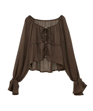 earth music&ecology ナローリボンくしゅくしゅギャザーブラウス Brown