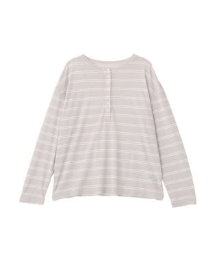 CRAFT STANDARD BOUTIQUE シアーボーダーヘンリーネックロンT Light Gray