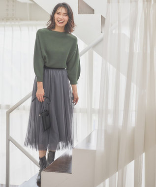 ANY 【ウエストゴム】チュールフレアースカート チャコール