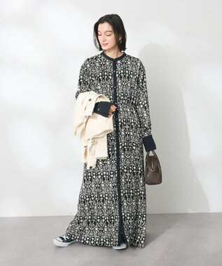 CRAFT STANDARD BOUTIQUE 総柄バイカラーワンピース Black