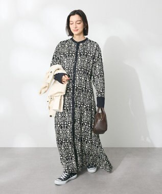 CRAFT STANDARD BOUTIQUE 総柄バイカラーワンピース Black