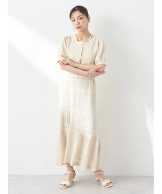 earth music&ecology ２点ＳＥＴ透かし編みカーディガン＋裾フレアスカート Ivory