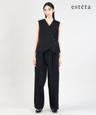 23区 【エステータ】ウールリネン タックワイドパンツ