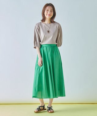 ANY 【WEB限定・接触冷感】シルケットスムース ギャザーパフスリーブトップス グレージュ