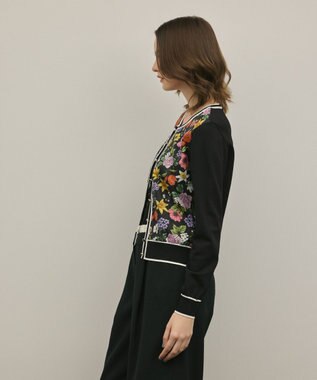 GRACE CONTINENTAL フラワープリントニットカーディガン ブラック