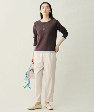 ANY L イージーケアライトストレッチテーパードパンツ エクリュストライプ