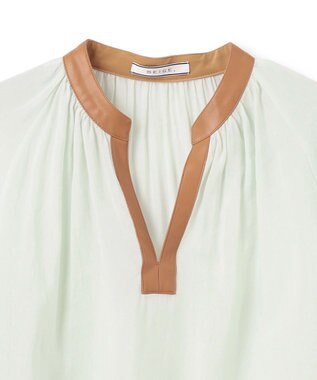 BEIGE， PAULINE / レザーコンビブラウス Mint x Camel