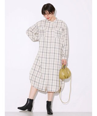 AMERICAN HOLIC イージーケアＷポケットシャツワンピース Check Ivory